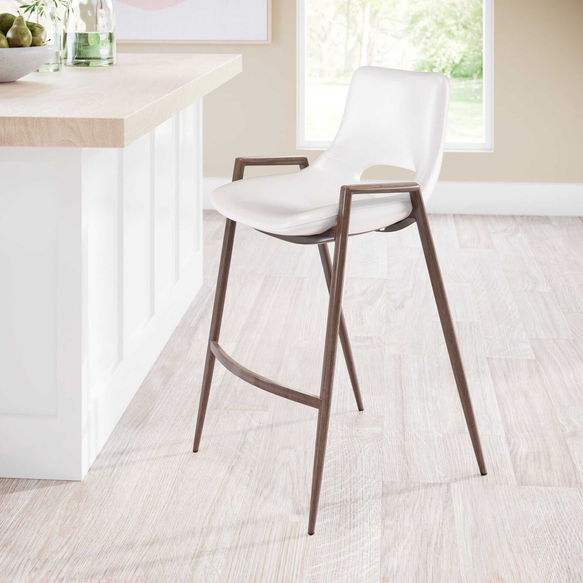 White Walnut Faux Leather Mid-Century Modern Counter Stool (Set of 2)