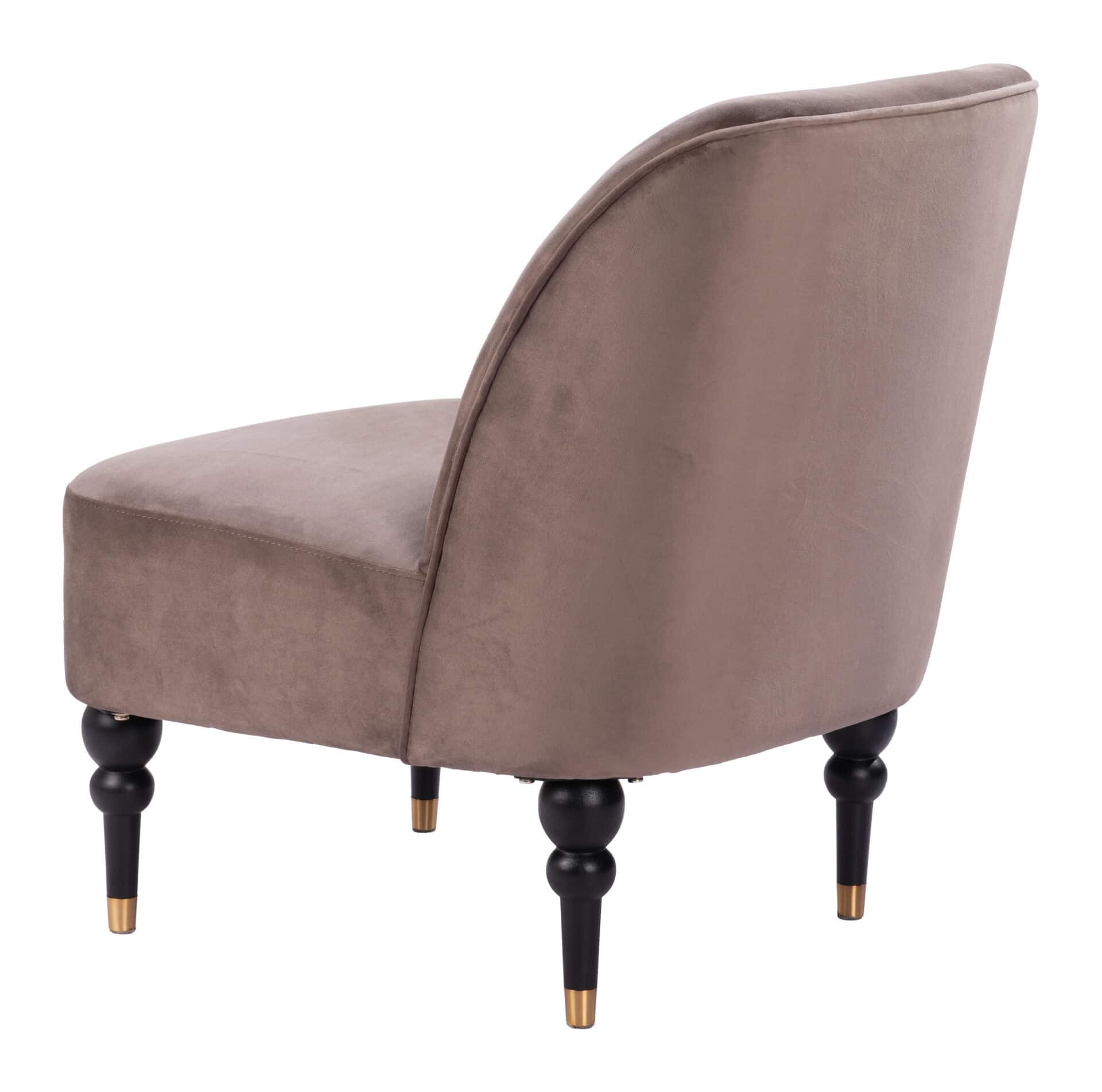 Velvet Taupe Accent Chair with Wooden Legs and Deco Flair 7 Velvet Taupe Accent Chair with Wooden Legs and Deco Flair - Image 7
