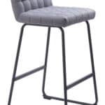 Gray Tufted Bar Stools with Steel Frame and Footrest (Set of 2)