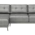 Modern Gray Leather Sectional with Steel Legs and Tufted Seat 9 Modern Gray Leather Sectional with Steel Legs and Tufted Seat