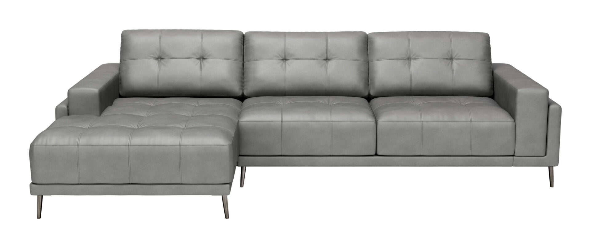 Modern Gray Leather Sectional with Steel Legs and Tufted Seat 3 Modern Gray Leather Sectional with Steel Legs and Tufted Seat - Image 3