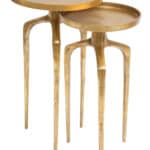 Round Antique Gold Accent Tables with Rimmed Top (Set of 2)