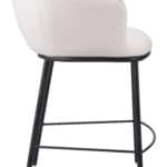 Ivory Teddy Fabric Barstool with Black Steel Frame and Armrest