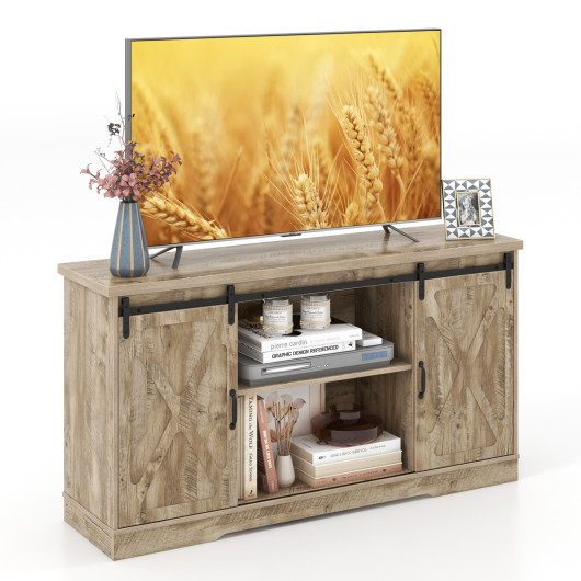Farmhouse Gray TV Stand with Sliding Barn Doors and Storage 3 Farmhouse Gray TV Stand with Sliding Barn Doors and Storage - Image 3