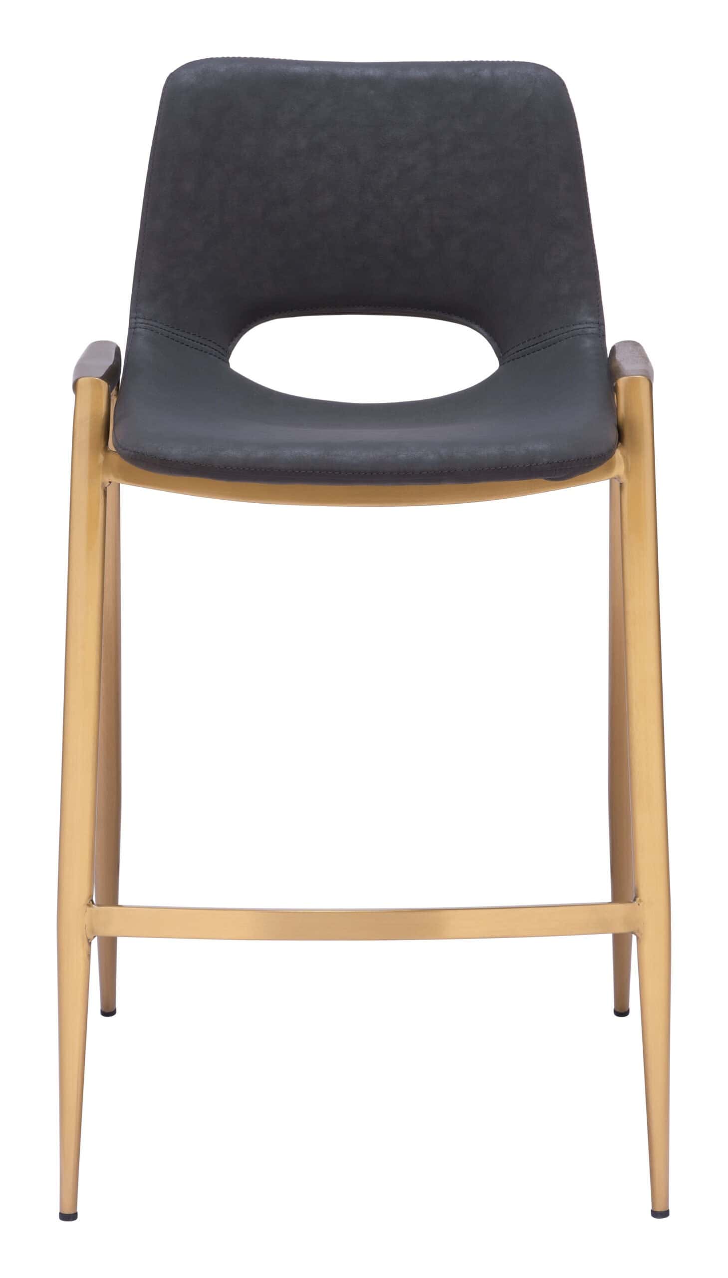 Black and Gold Mid-Century Modern Counter Stool with Armrests (Set of 2)