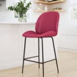 Red Faux Leather Counter Stool with Black Steel Legs