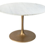Round White & Gold Marble Pedestal Dining Table for 4