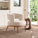 Beige Accent Chair with Wood Base and Durable Vinyl Upholstery 10 Beige Accent Chair with Wood Base and Durable Vinyl Upholstery