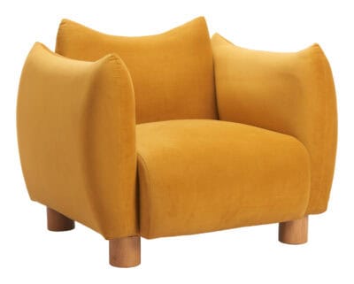 Modern Mustard Velvet Accent Chair with Ash Wood Legs