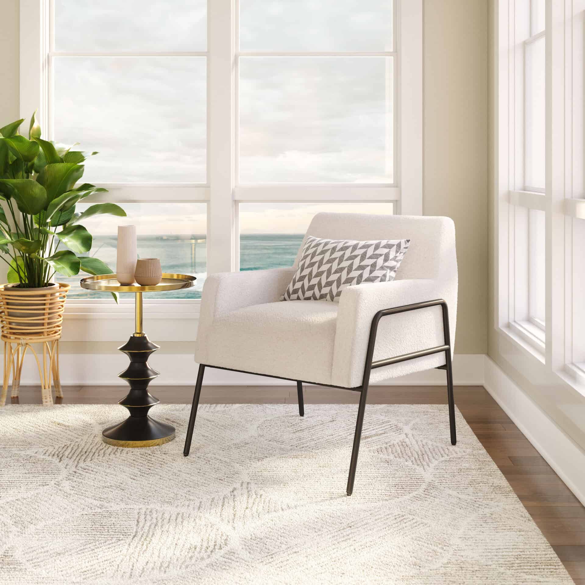 Modern Shearling Style Accent Chair with Steel Frame 1 Modern Shearling Style Accent Chair with Steel Frame