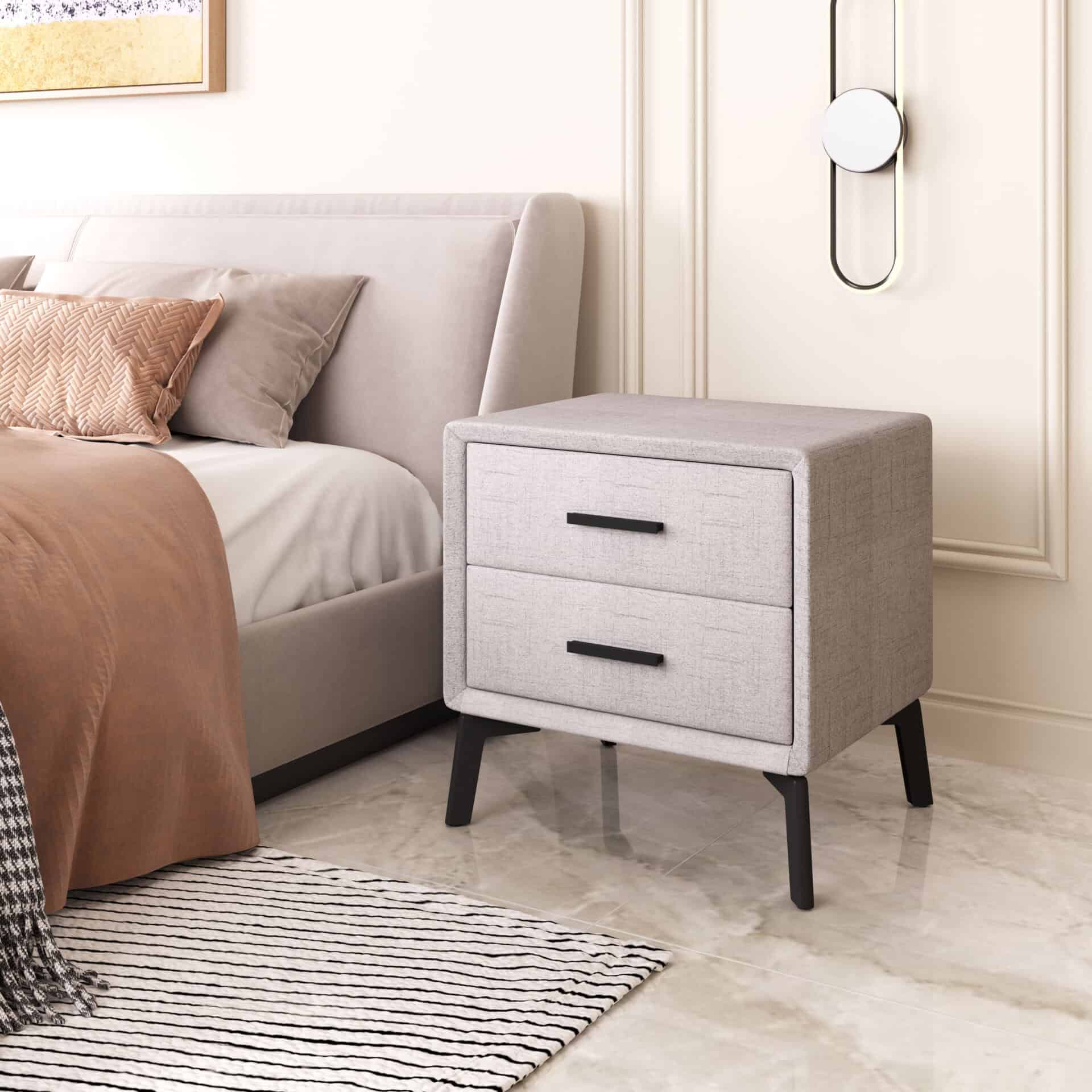 Gray End Table with Two Fabric Drawers and Steel Frame 1 Gray End Table with Two Fabric Drawers and Steel Frame