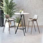 Mid-Century Modern Barstool with Faux Leather and Walnut Legs (Set of 2)