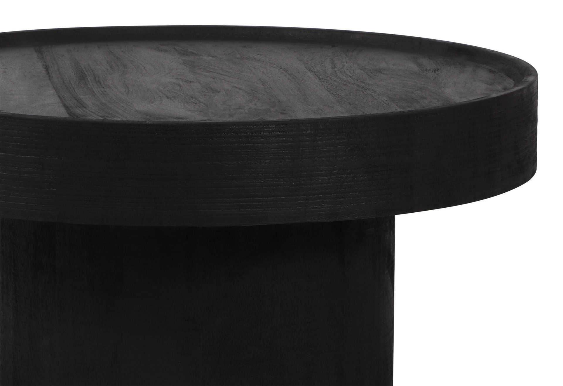 Sleek Black Mango Wood Round Coffee Table with Rubber Feet 10 Sleek Black Mango Wood Round Coffee Table with Rubber Feet