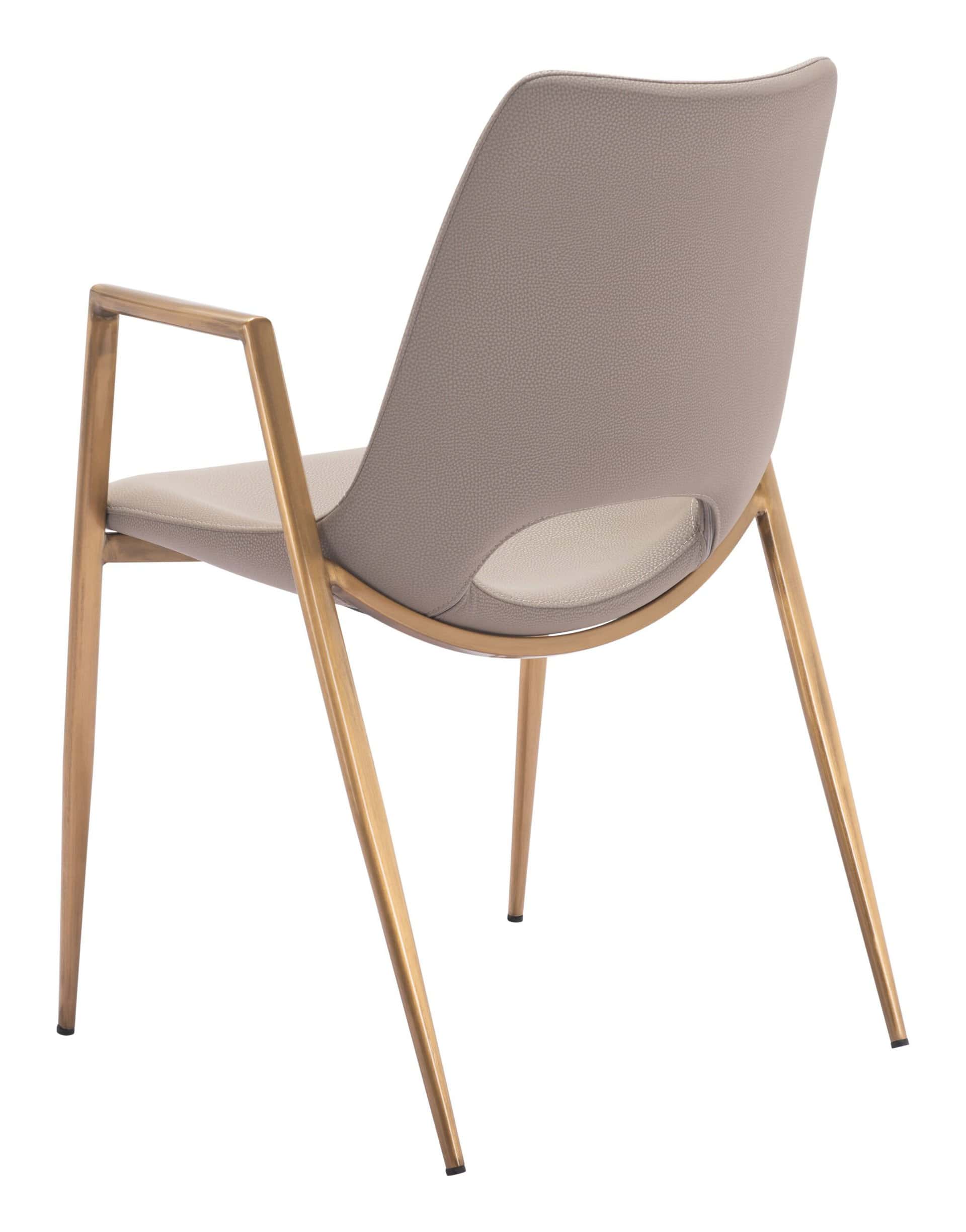 Beige Faux Leather Dining Chair with Gold Steel Legs (Set of 2)