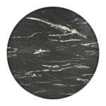 Black Round Dining Table with Marble-Look Top and Wood Base