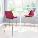 Glam Gold Barstool with Red Velvet Seat and Footrest
