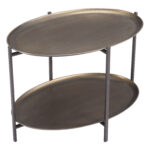 Round Industrial Coffee Table with 2-Tier Shelves, Bronze Finish