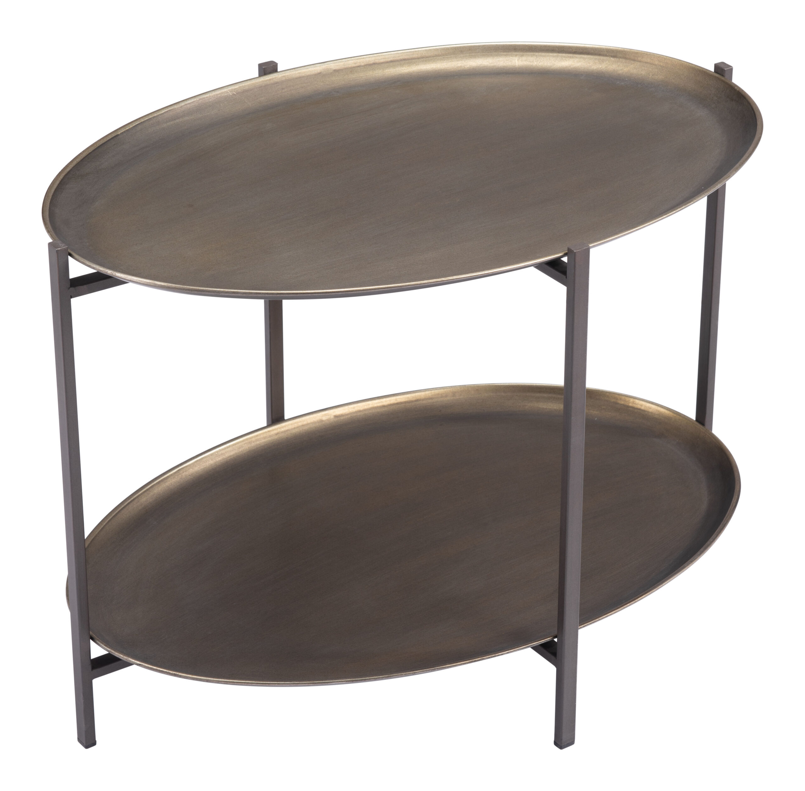 Round Industrial Coffee Table with 2-Tier Shelves, Bronze Finish 12 Round Industrial Coffee Table with 2-Tier Shelves, Bronze Finish