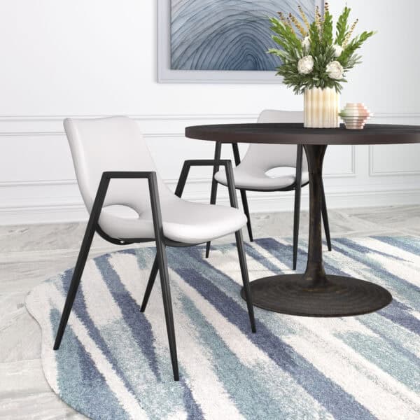 Mid-Century Modern Faux Leather Dining Chair with Steel Frame (Set of 2)