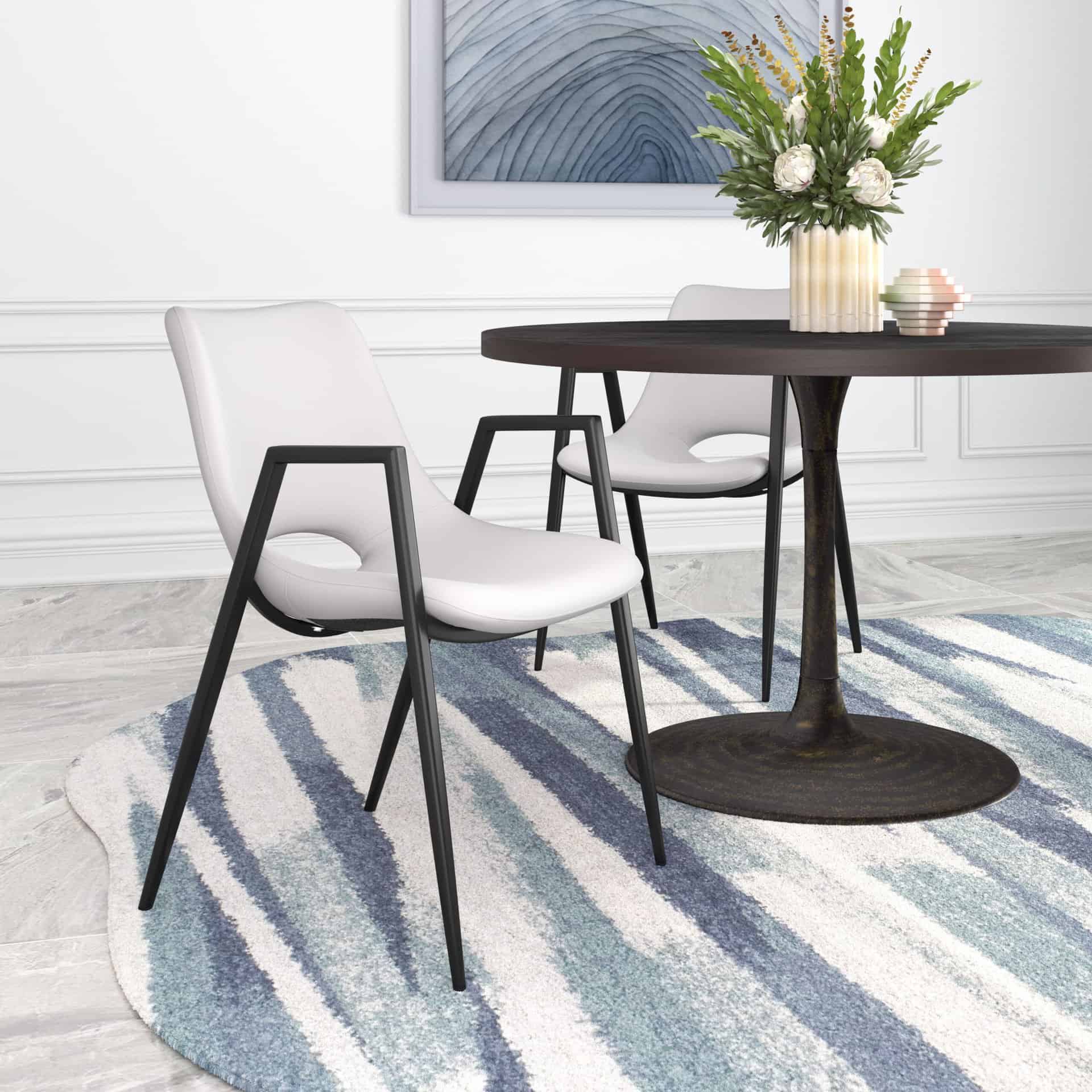 Mid-Century Modern Faux Leather Dining Chair with Steel Frame (Set of 2)