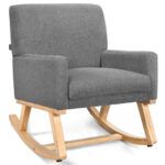 Gray Upholstered Rocking Chair with Solid Wood Base