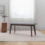 Grey Fabric Upholstered Solid Wood Mid-Century Bench 47 Inch