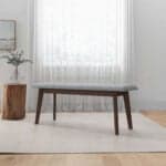 Grey Fabric Upholstered Solid Wood Bench with Removable Legs 36 Inch