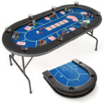 Foldable Poker Table with 8 Cup Holders and Padded Armrests