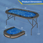 Foldable Poker Table with 8 Cup Holders and Padded Armrests
