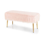 Faux Fur Ottoman Bench with Gold Legs for Living Room