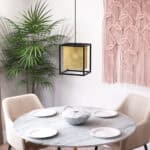 Gold and Black Ceiling Lamp with Steel Frame and Perforated Shade