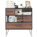 Walnut Storage Cabinet with Drawer, Shelves, and Metal Legs