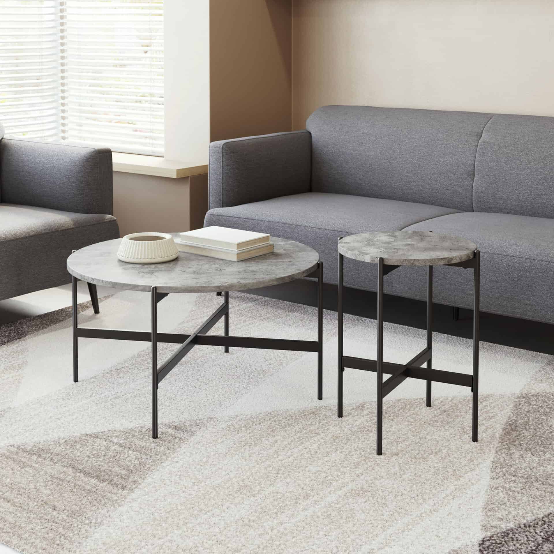 Modern Gray and Black Round Coffee Table Set (2-Piece) 1 Modern Gray and Black Round Coffee Table Set (2-Piece)