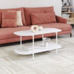 Modern Oval Coffee Table with Steel Frame and Two Shelves