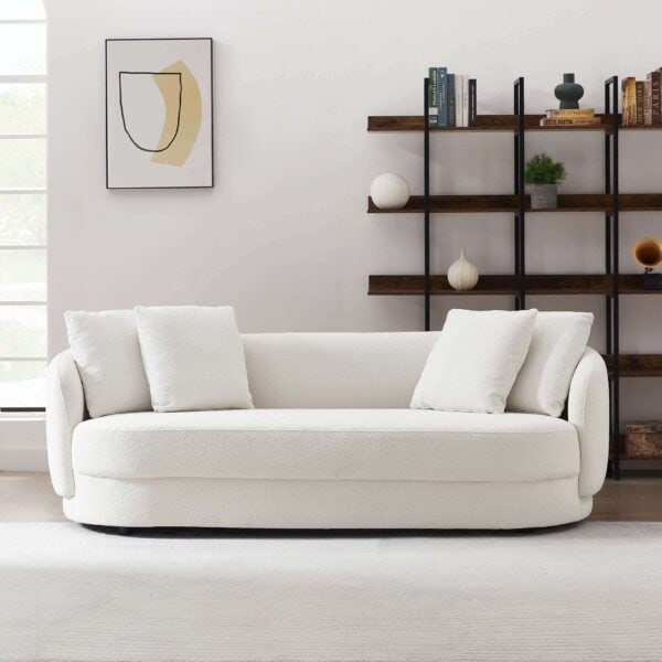 Cream Boucle Modern Sofa with Removable Legs and Comfort