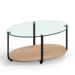 Modern 2-Tier Glass Oval Coffee Table with Wooden Shelf 10 Modern 2-Tier Glass Oval Coffee Table with Wooden Shelf