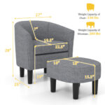 Linen Barrel Club Chair and Ottoman with Ergonomic Backrest (Set of 2)