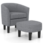 Linen Barrel Club Chair and Ottoman with Ergonomic Backrest (Set of 2)