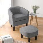 Linen Barrel Club Chair and Ottoman with Ergonomic Backrest (Set of 2)