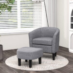 Linen Barrel Club Chair and Ottoman with Ergonomic Backrest (Set of 2)