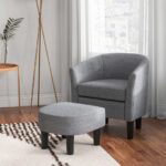 Linen Barrel Club Chair and Ottoman with Ergonomic Backrest (Set of 2)