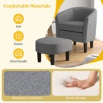 Linen Barrel Club Chair and Ottoman with Ergonomic Backrest (Set of 2)