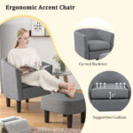 Linen Barrel Club Chair and Ottoman with Ergonomic Backrest (Set of 2)