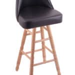 Grizzly 24-Inch Swivel Bar Stool with Natural Finish, Turned Oak Leg, and Rein Thatch Seat
