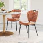 Vintage Brown Faux Leather Dining Chairs with Steel Frame (Set of 2)