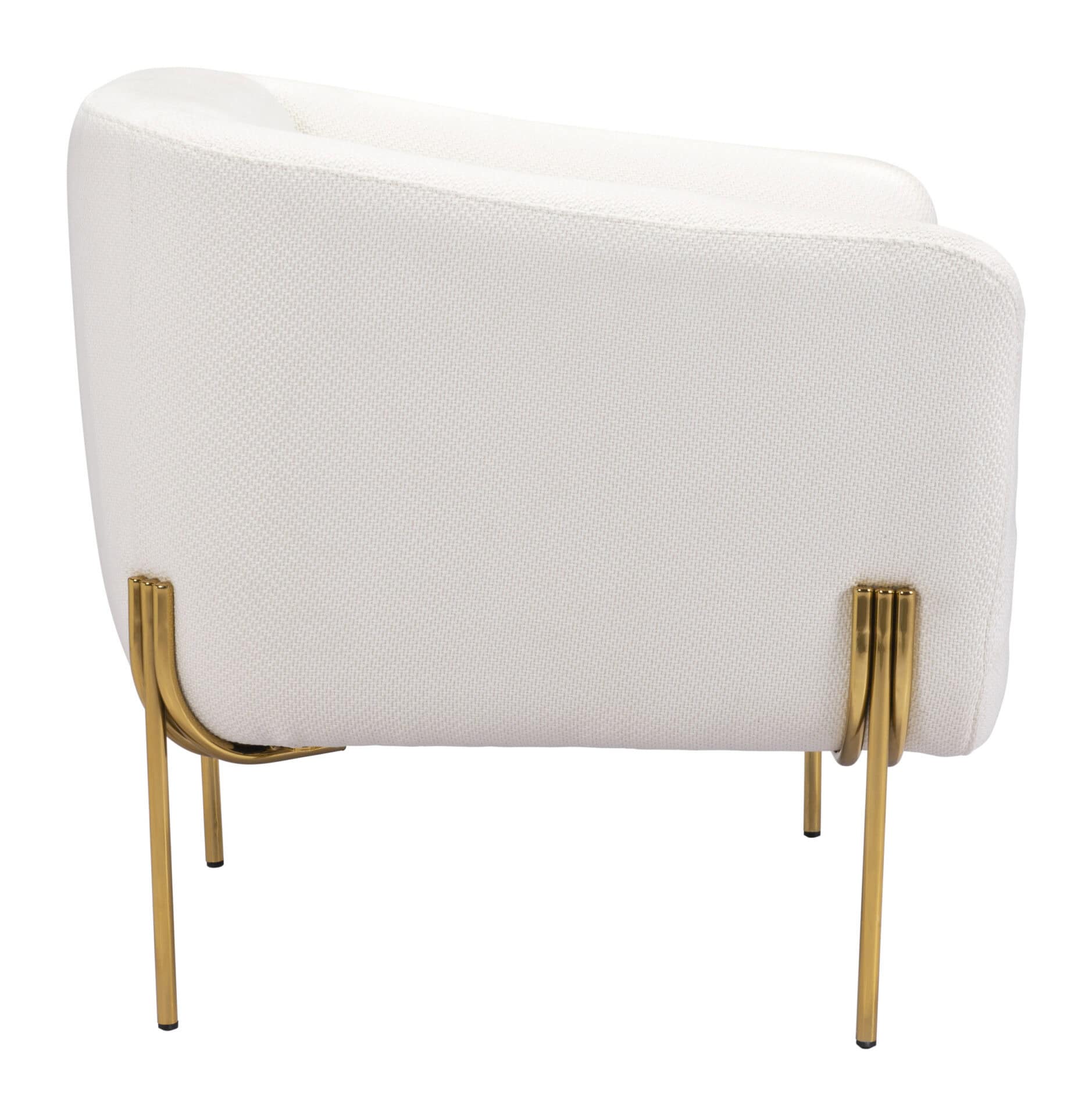 Modern Ivory Lounge Chair with Gold Frame, Armrest Support 3 Modern Ivory Lounge Chair with Gold Frame, Armrest Support - Image 3