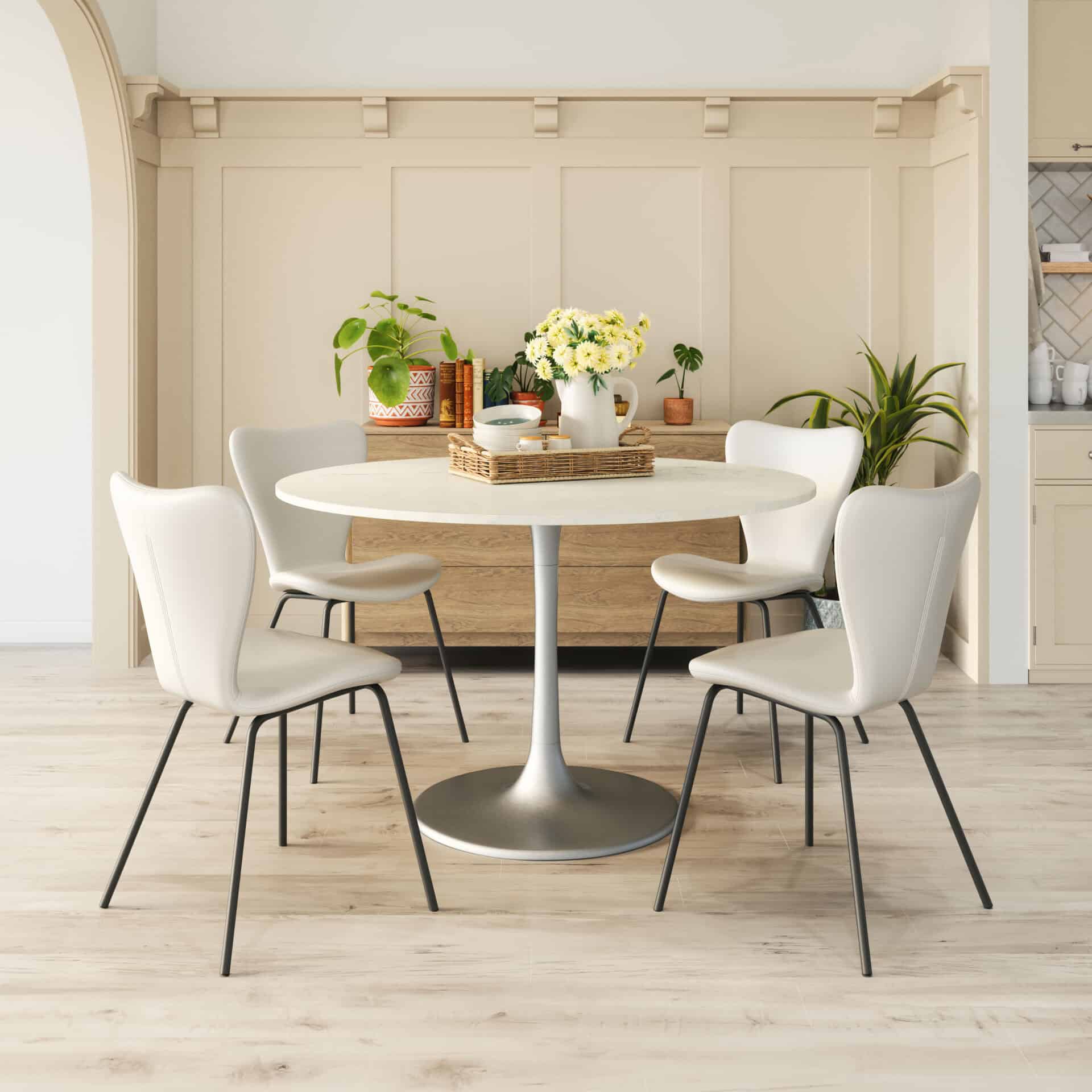White Mid-Century Modern Faux Leather Dining Chair (Set of 2) 1 White Mid-Century Modern Faux Leather Dining Chair (Set of 2)