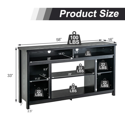 Black 58 Inch TV Stand with Adjustable Shelves and Storage 4 Black 58 Inch TV Stand with Adjustable Shelves and Storage - Image 4