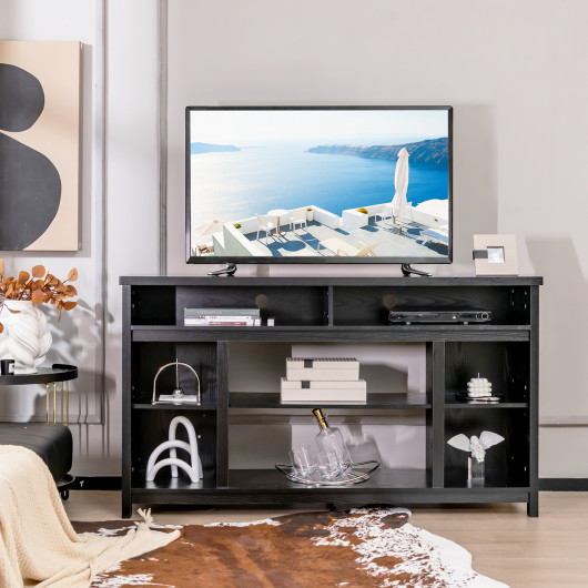 Black 58 Inch TV Stand with Adjustable Shelves and Storage 2 Black 58 Inch TV Stand with Adjustable Shelves and Storage - Image 2