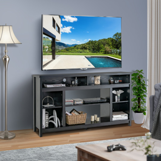 Black 58 Inch TV Stand with Adjustable Shelves and Storage 5 Black 58 Inch TV Stand with Adjustable Shelves and Storage - Image 5
